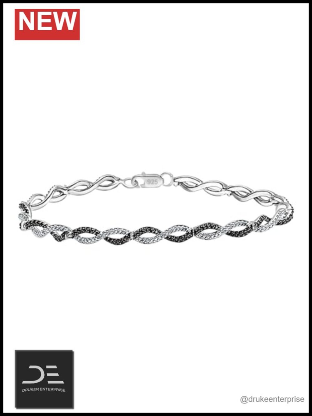0.20 ctw Black & White Diamond Swirl Infinity Tennis Link Bracelet 925 Sterling